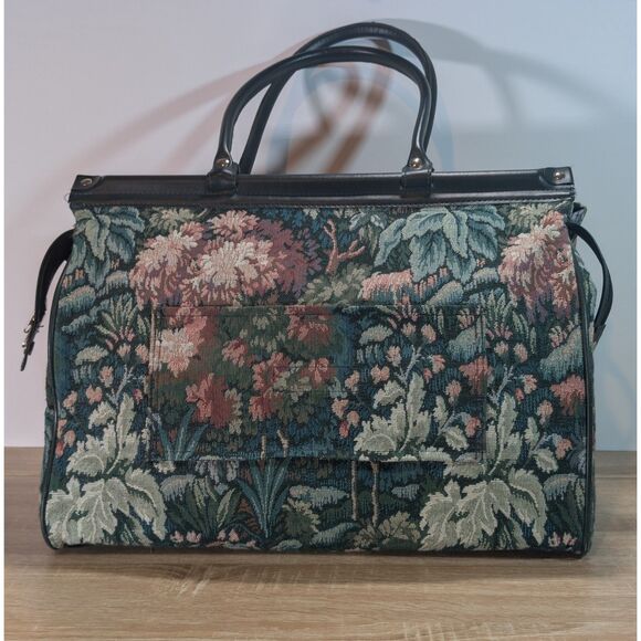 Vintage Atlantic Tapestry Weekender Travel Bag – Floral Pattern, Leather Trim - Picture 2 of 10